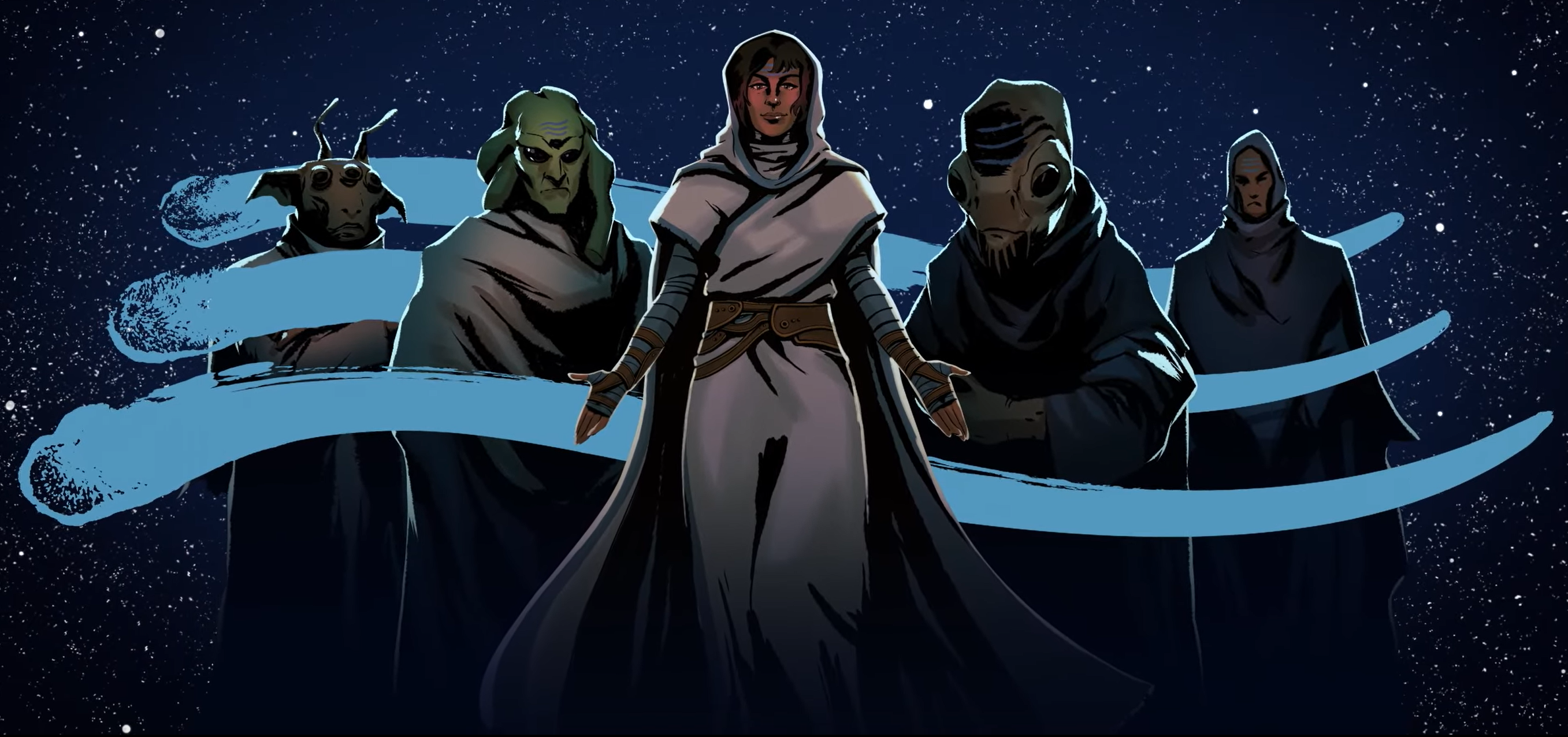 The Mother of the Open Hand (center) lead her cult (members pictured) against the Republic but failed to overcome the government and Jedi Order.