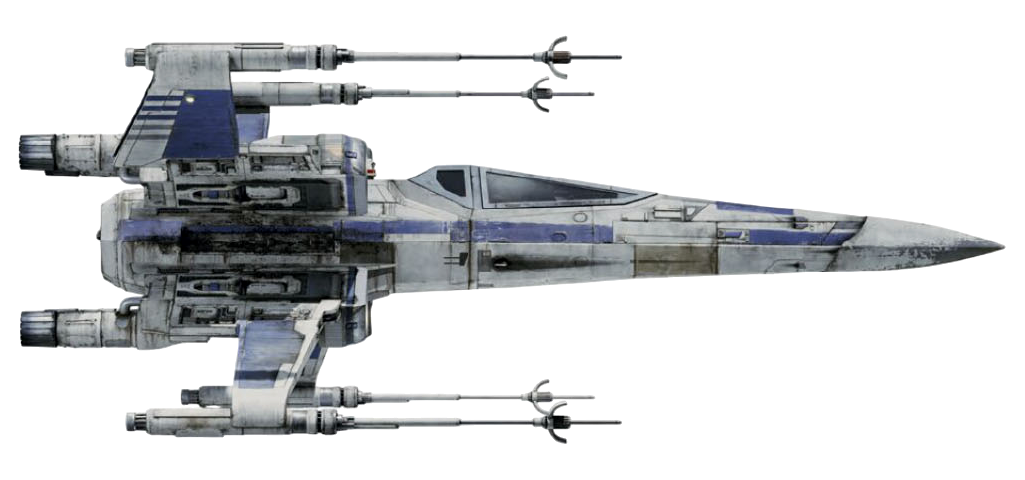 A starboard profile view of a T-70 X-wing