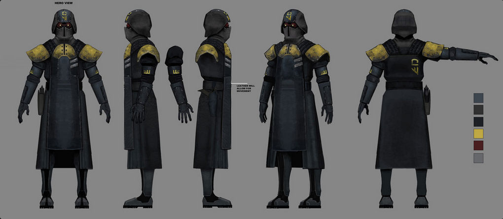 Concept art by Darren Marshall of a Coruscant police officer for The Clone Wars "To Catch a Jedi" episode