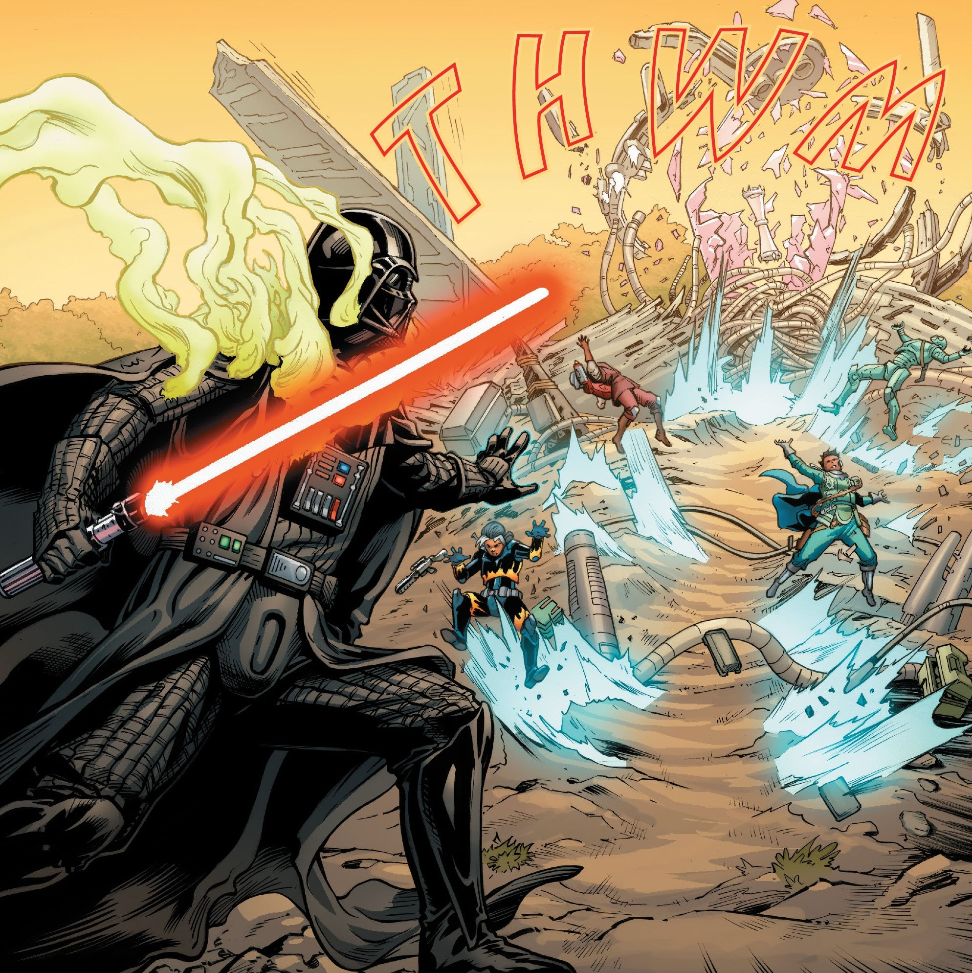 Darth Vader uses a powerful Force push against the Orphans.