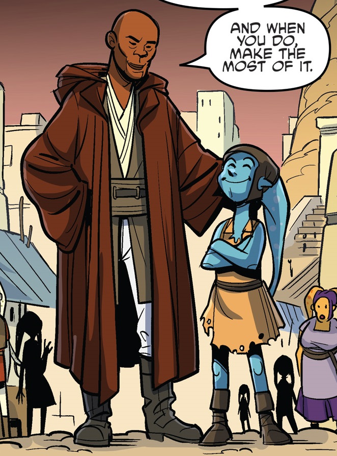 Windu saved the life of a Twi'lek child named Neesha Tor.