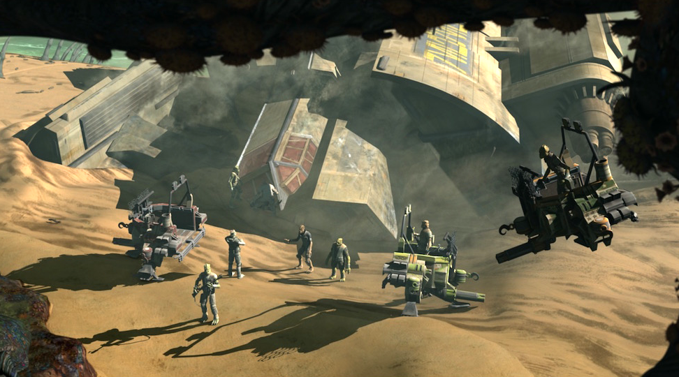 Lo-Taren and other hunters investigate the crash of their ship.