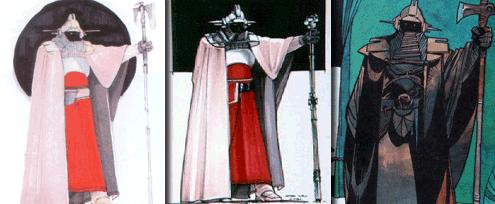 Left to right: Emperor's Royal Guard concept art, Atha Prime, an Imperial Sentinel