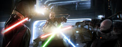 Jedi Master versus two Sith