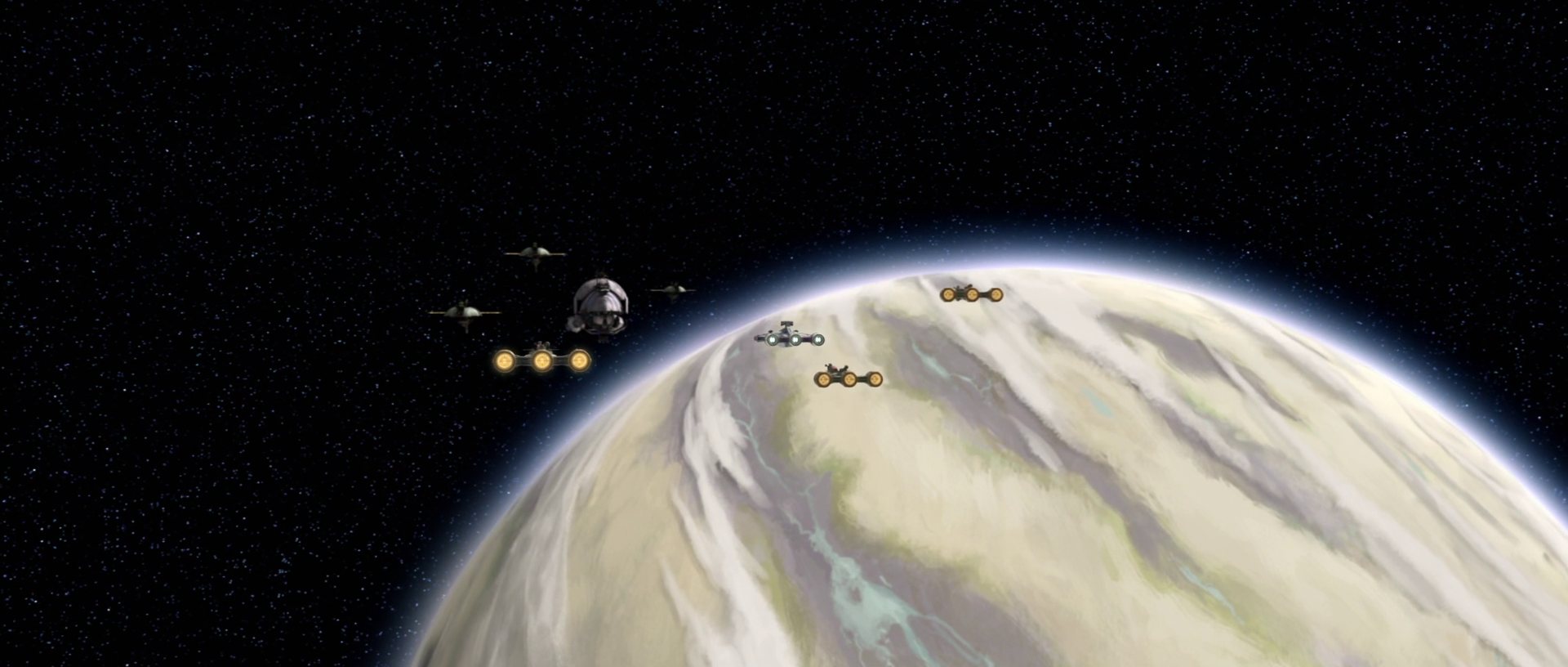 The Recusant and its accompanying frigates moments before engaging the Republic warships.