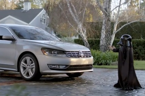 A boy dressed as Vader in an ad for Volkswagen