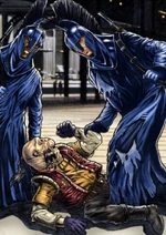 Senaatin vartijat yrittävät pidättää protestoijaa  edessä.