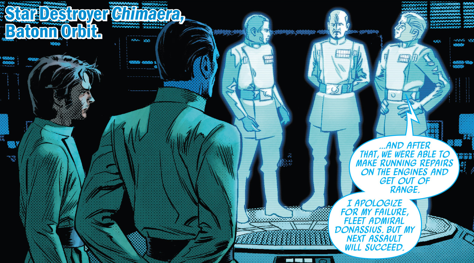 Thrawn prepares to inform Fleet Admiral Donassius of his task force's success at Sammun.