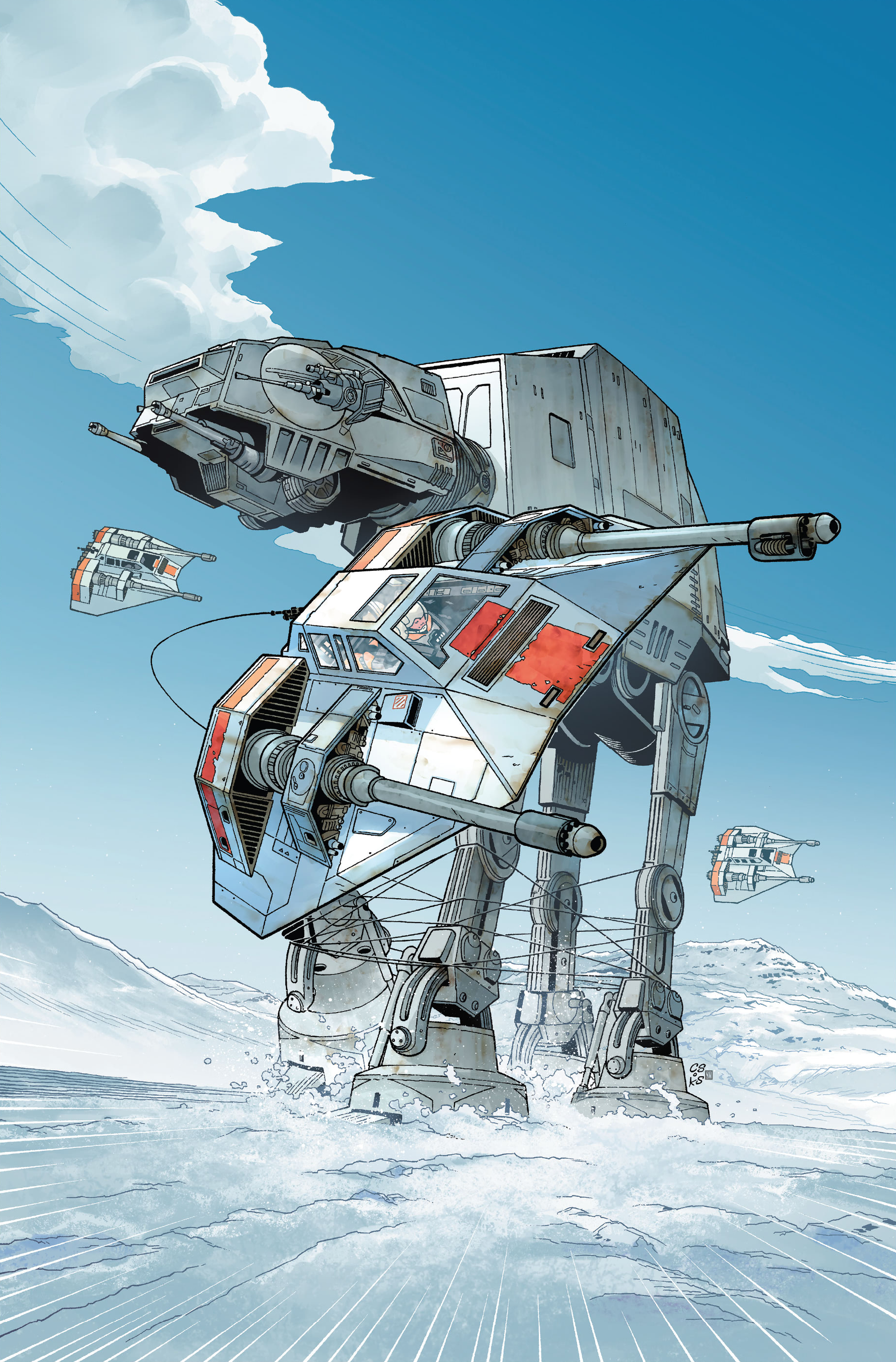 Rebel T-47s attempt to bring down an AT-AT during the Battle of Hoth