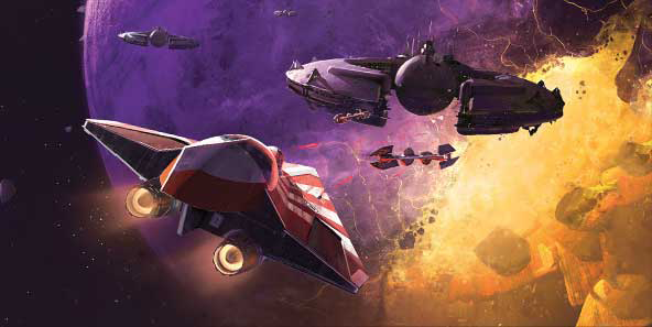 Gallia engages CIS forces in her Aethersprite-class interceptor over Lola Sayu.