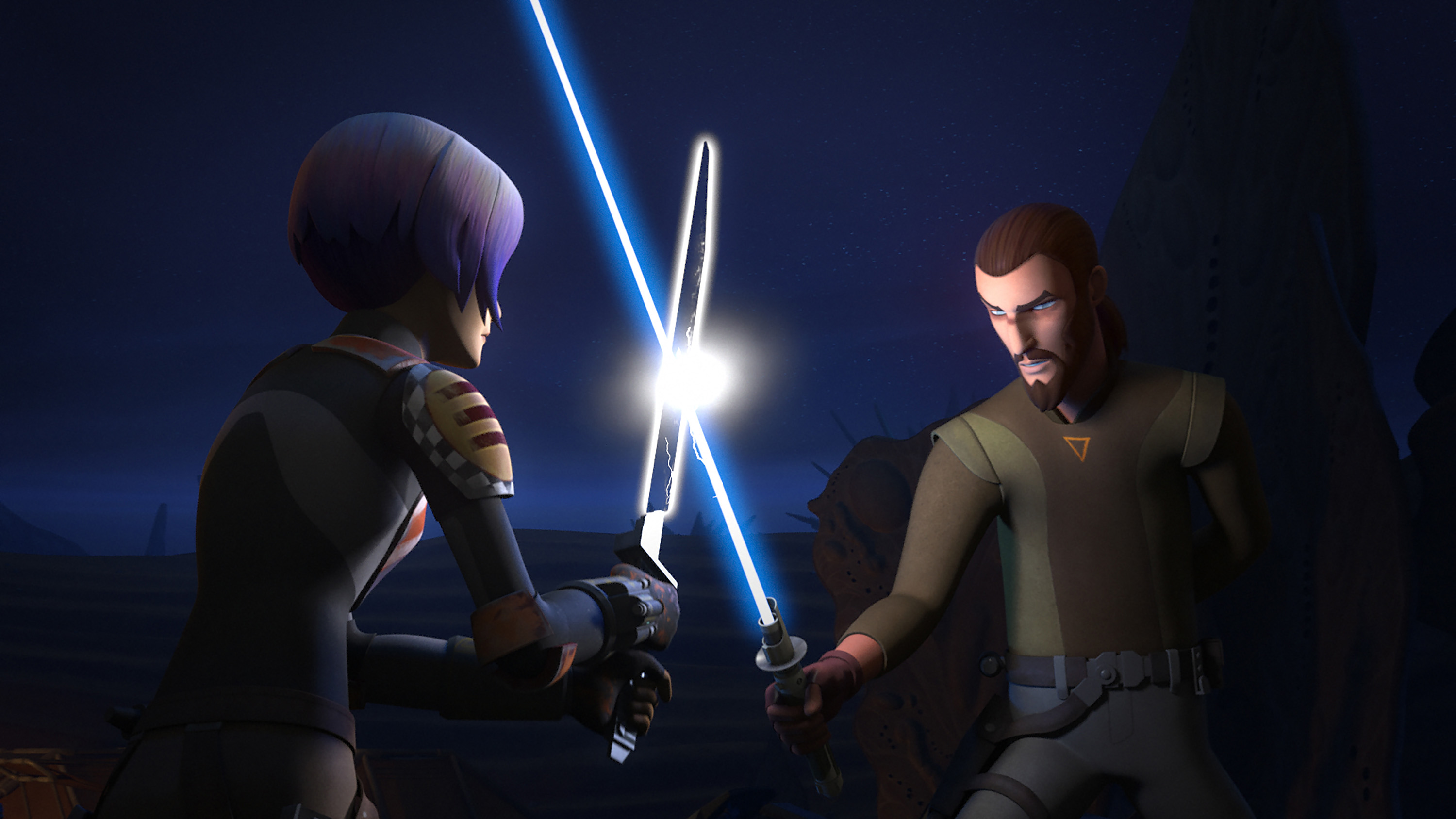 Kanan training Sabine to wield the Darksaber.