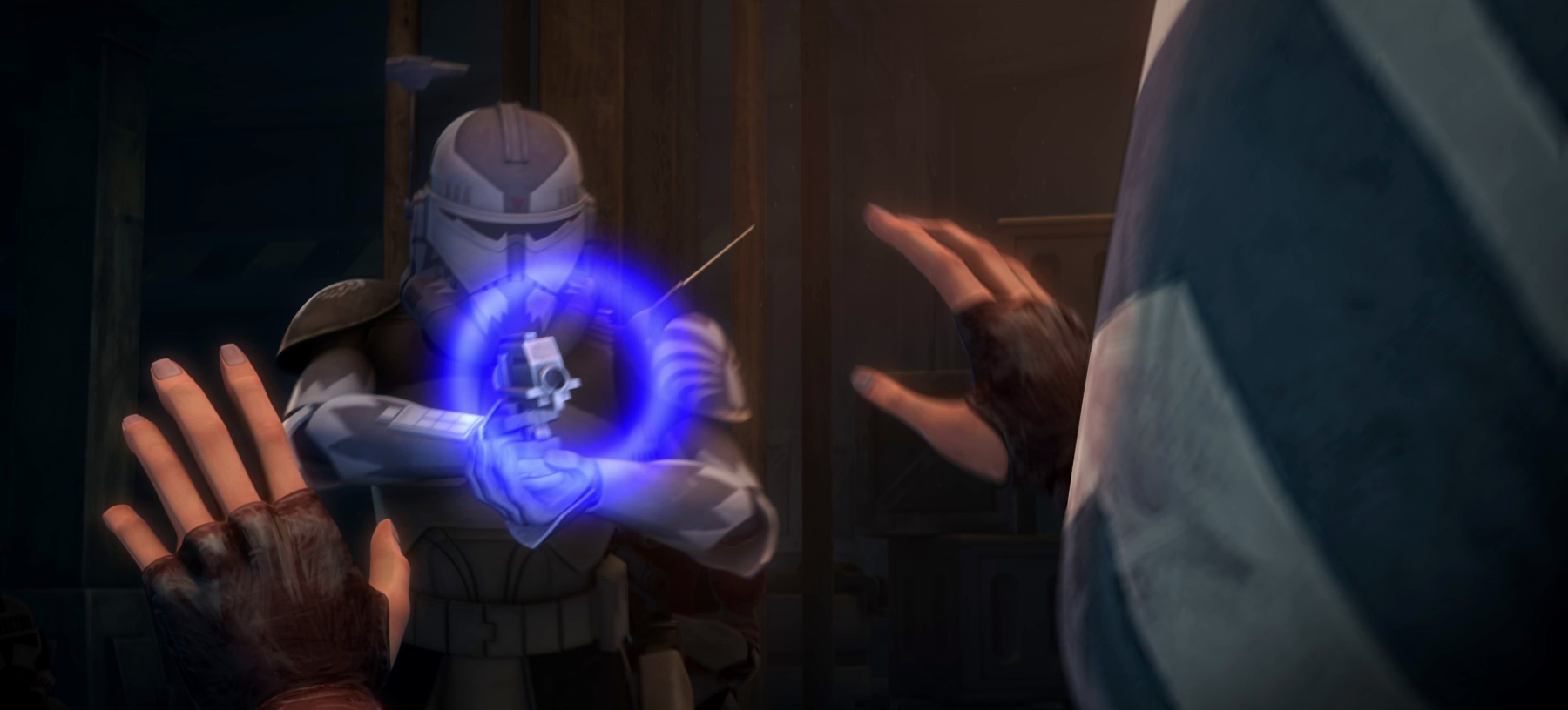 Clone Commander CC-3636 stunned Ahsoka Tano after finding her in a warehouse full of nano-droids.