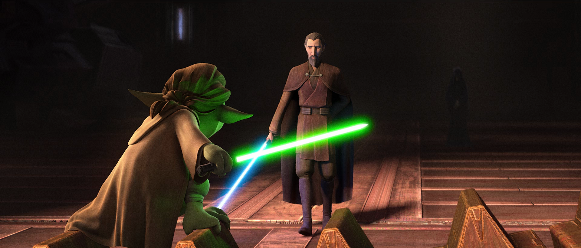 Yaddle was forced to wield her lightsaber against another Jedi, Count Dooku, who had joined the Sith Lord Darth Sidious.