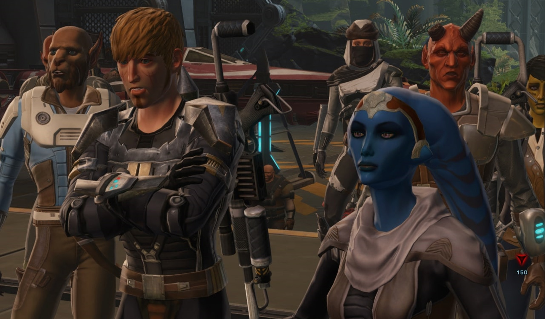 Vette and the others listen to Saresh's speech.