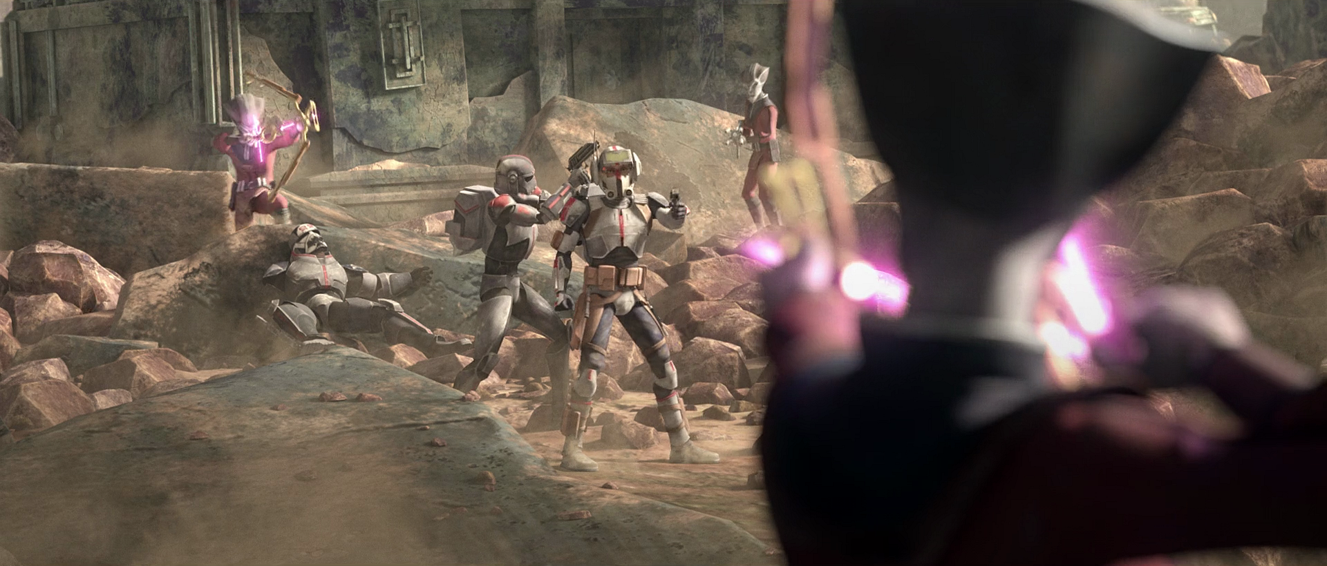 The Zygerrians surround and capture the clones.