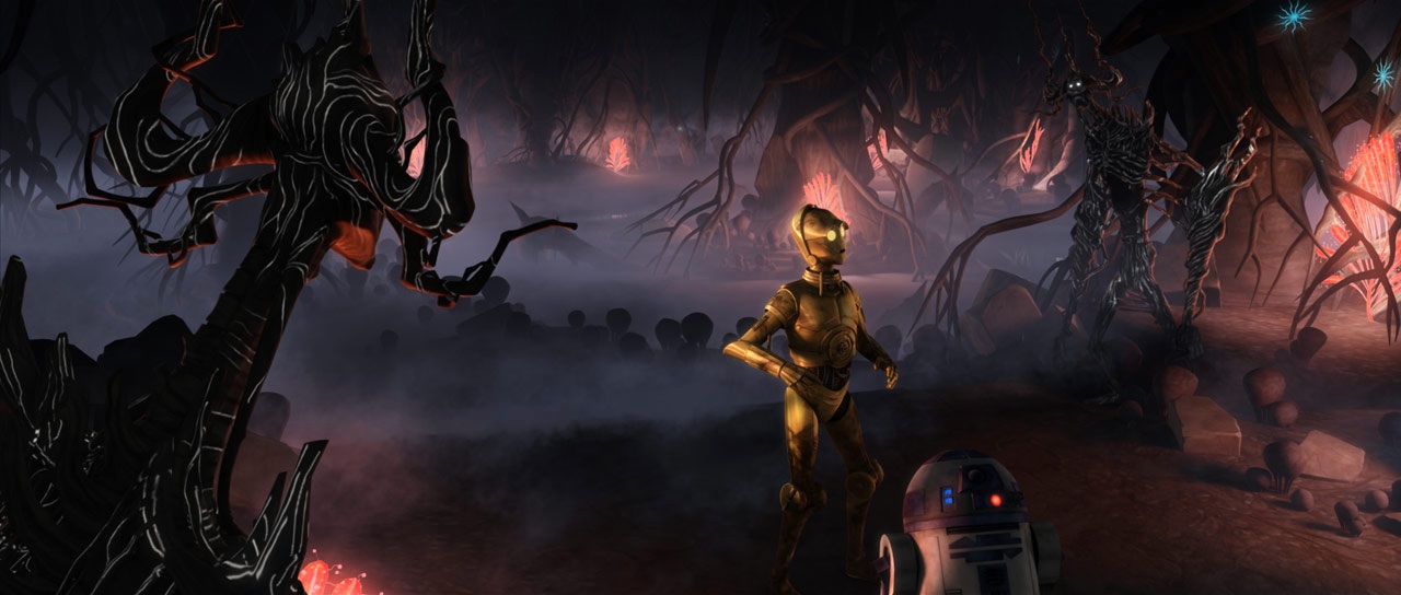 C-3PO and R2-D2 meet the Kindalo.