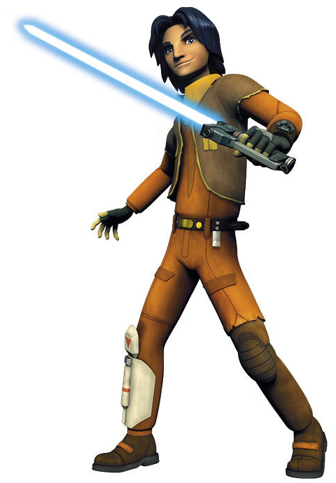 Ezra Bridger wielding his unique lightsaber