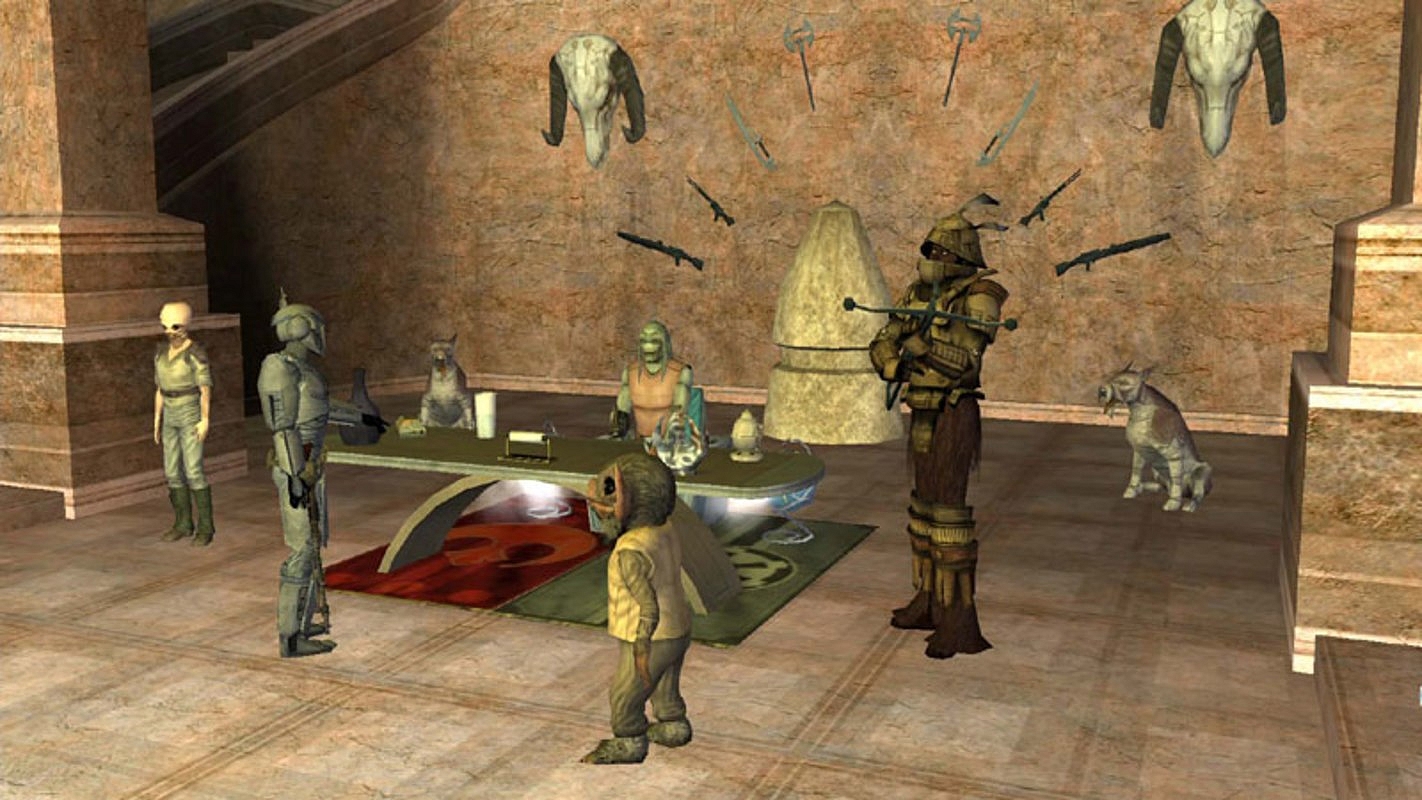 Leaders of the Lok Revenants, including Nym, Kole and Jinkins, in Nym's throne room.