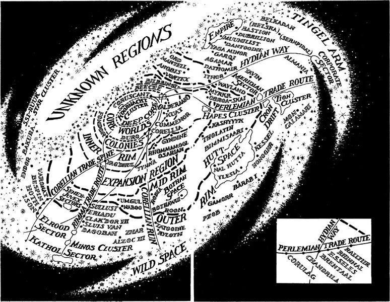 Stylized map of the galaxy, showing the various regions.