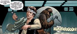 Han and Chewir repair the Falcon