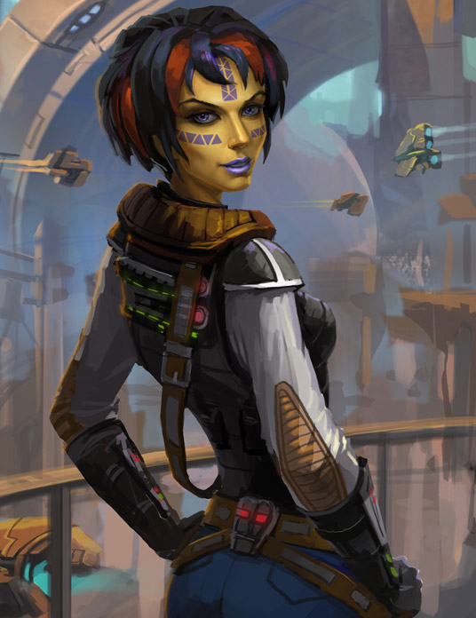 Hylo Visz with a hairstyle popular on Nar Shaddaa