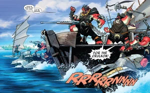 Crulkon raiders attack a Scalvi community on the planet .