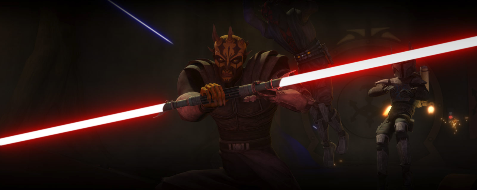 Savage Opress in battle with Darth Maul and Pre Vizla.