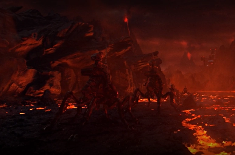 Northern Mustafarians ride lava fleas along a molten river.