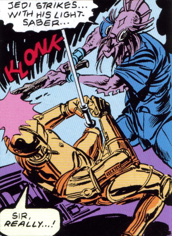 Jedidiah practices with C-3PO.