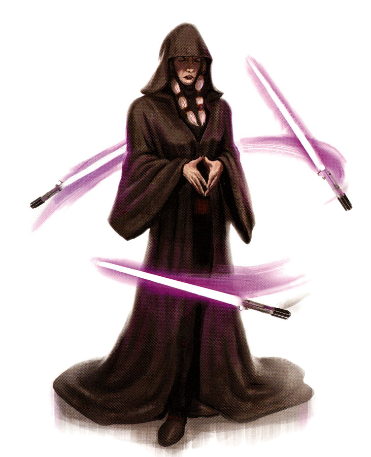 Darth Traya wielded three lightsabers telekinetically against her student on Malachor V.