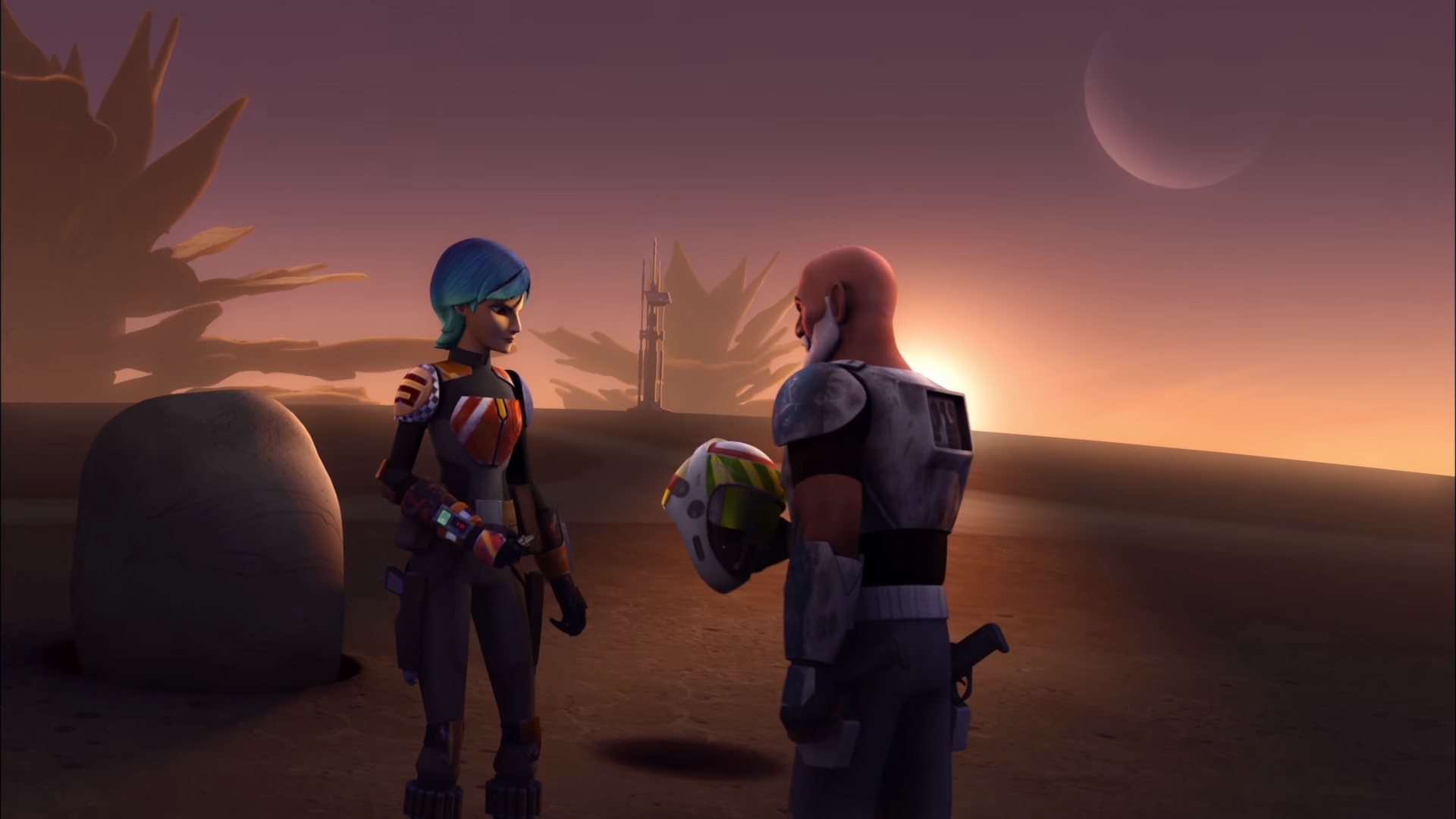 Sabine and Rex outside Chopper Base