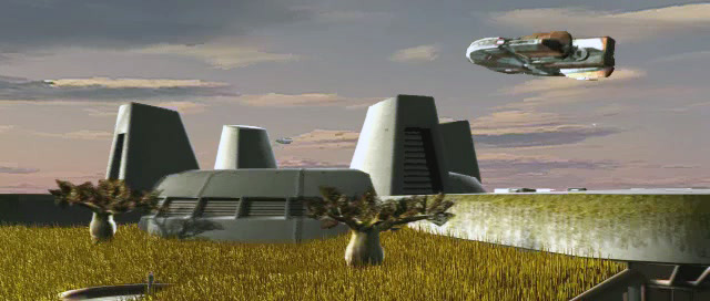 The Ebon Hawk arrives at Dantooine.