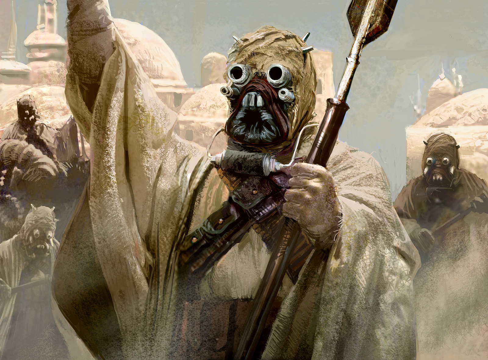 Tusken Raiders launching their attack on Mos Espa