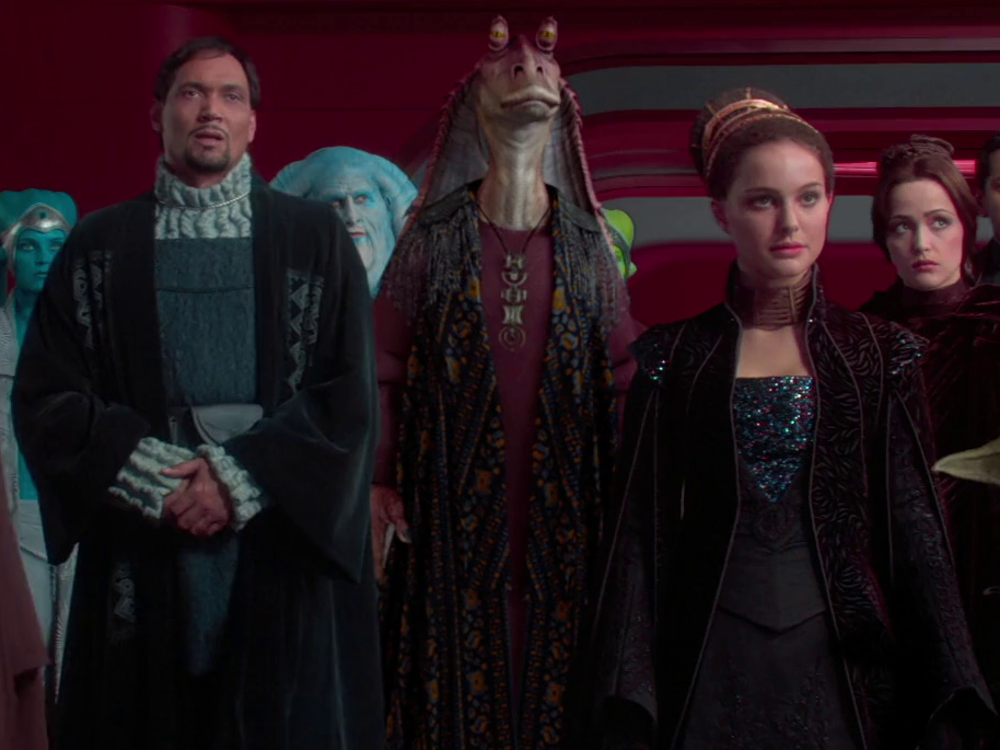 Amidala and the Loyalist Committee meet with Chancellor Palpatine.