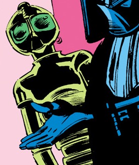 An RA-7 interrogates Leia in the Marvel comics