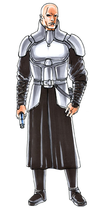 Concept art of Darth Bandon, which was later used as art of an armored Dark Jedi