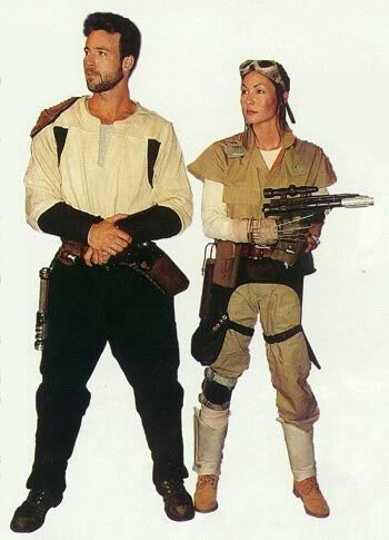 Jason Court and Angela Harry in a preproduction still for Star Wars: Jedi Knight: Dark Forces II.