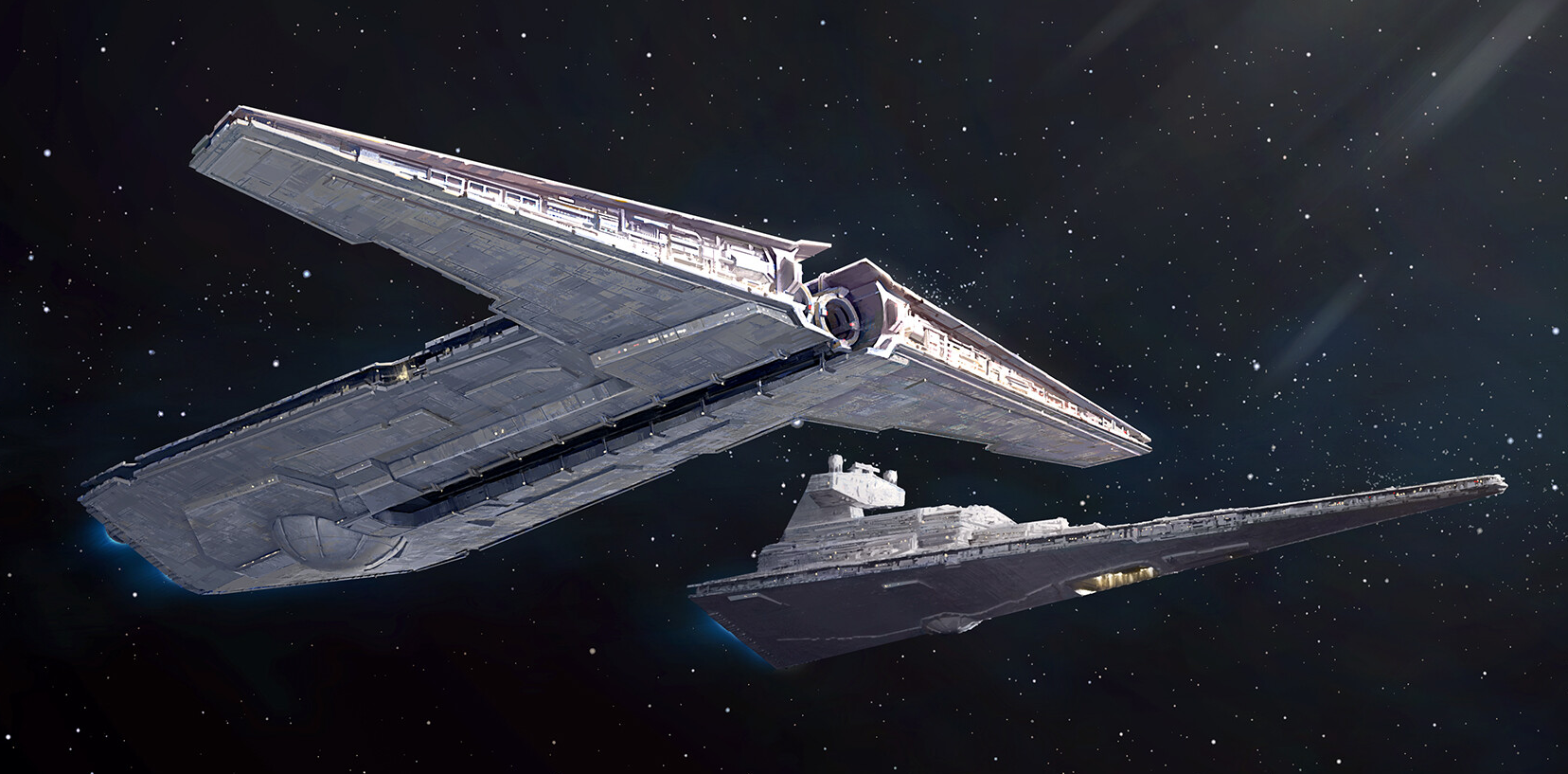 An Onager-class Star Destroyer escorted by an Imperial-class Star Destroyer