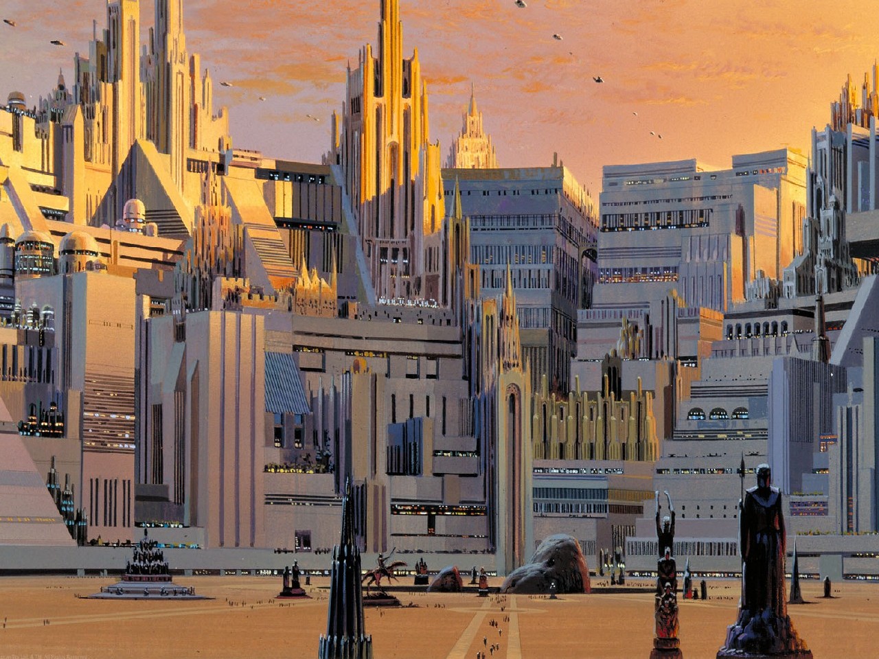 Ralph McQuarrie's concept paintings of Coruscant inspired "Imperial City."