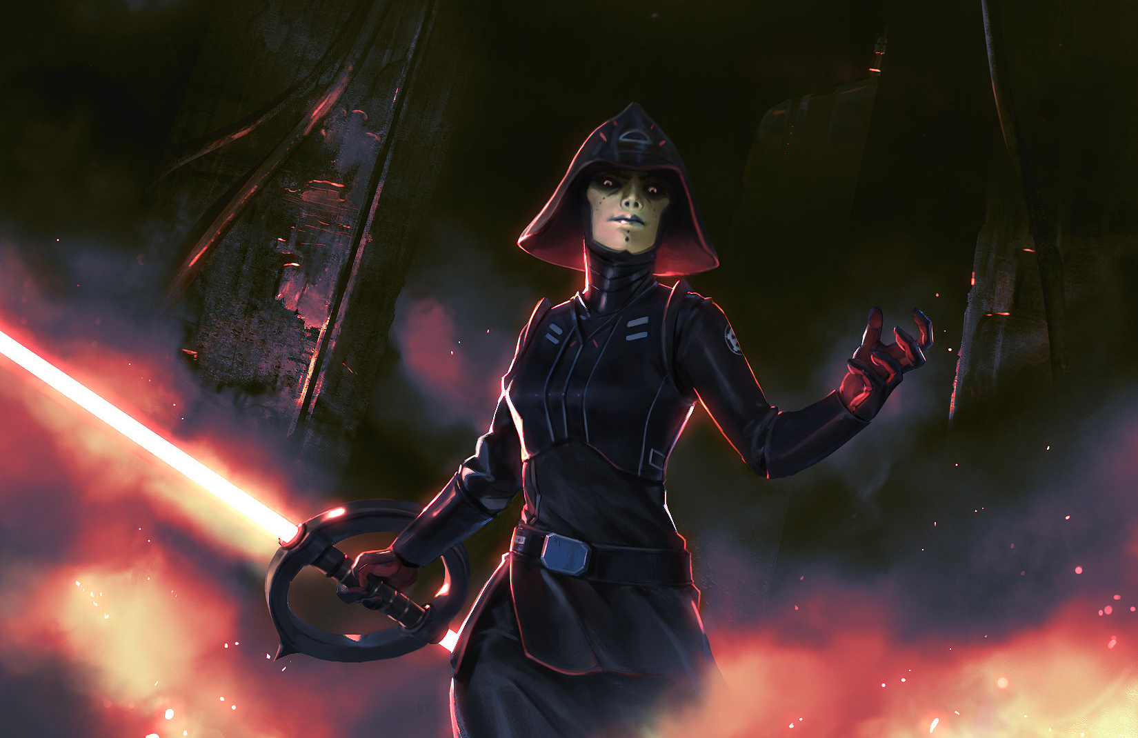 The Seventh Sister wielding her lightsaber