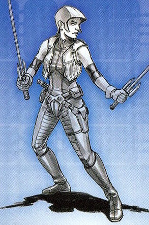 The Dark Side Enforcer figurine card, resembling the original dark side marauder.