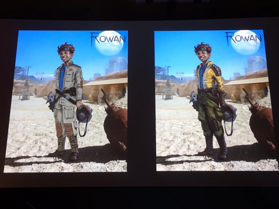 Concept art of Rowan Freemaker from Season Two (left) and Season One (right) from the 2017 Celebration Orlando LEGO Star Wars: The Freemaker Adventures panel