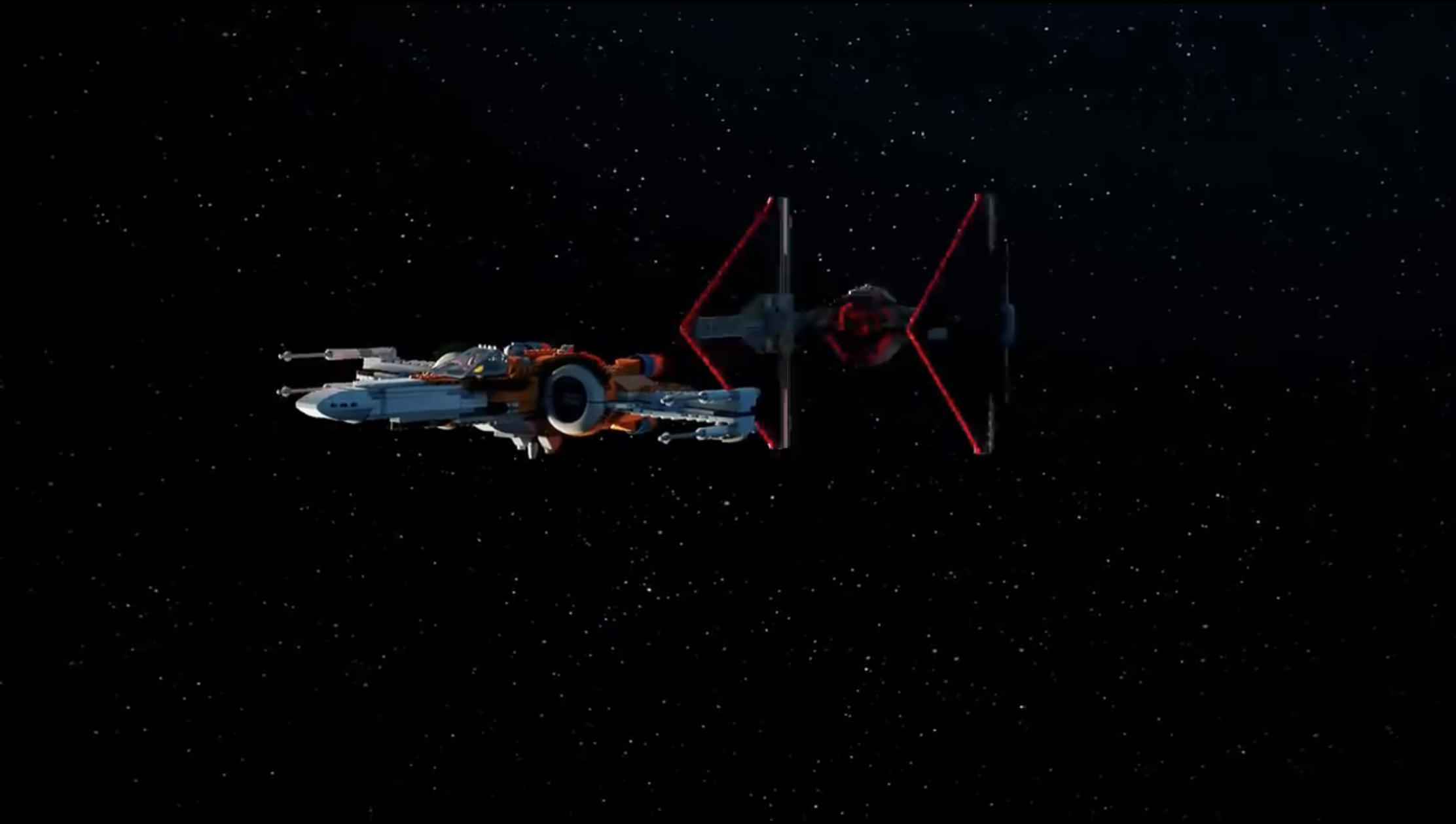 Poe's X-wing, mere moments before being crashed into by a TIE dagger