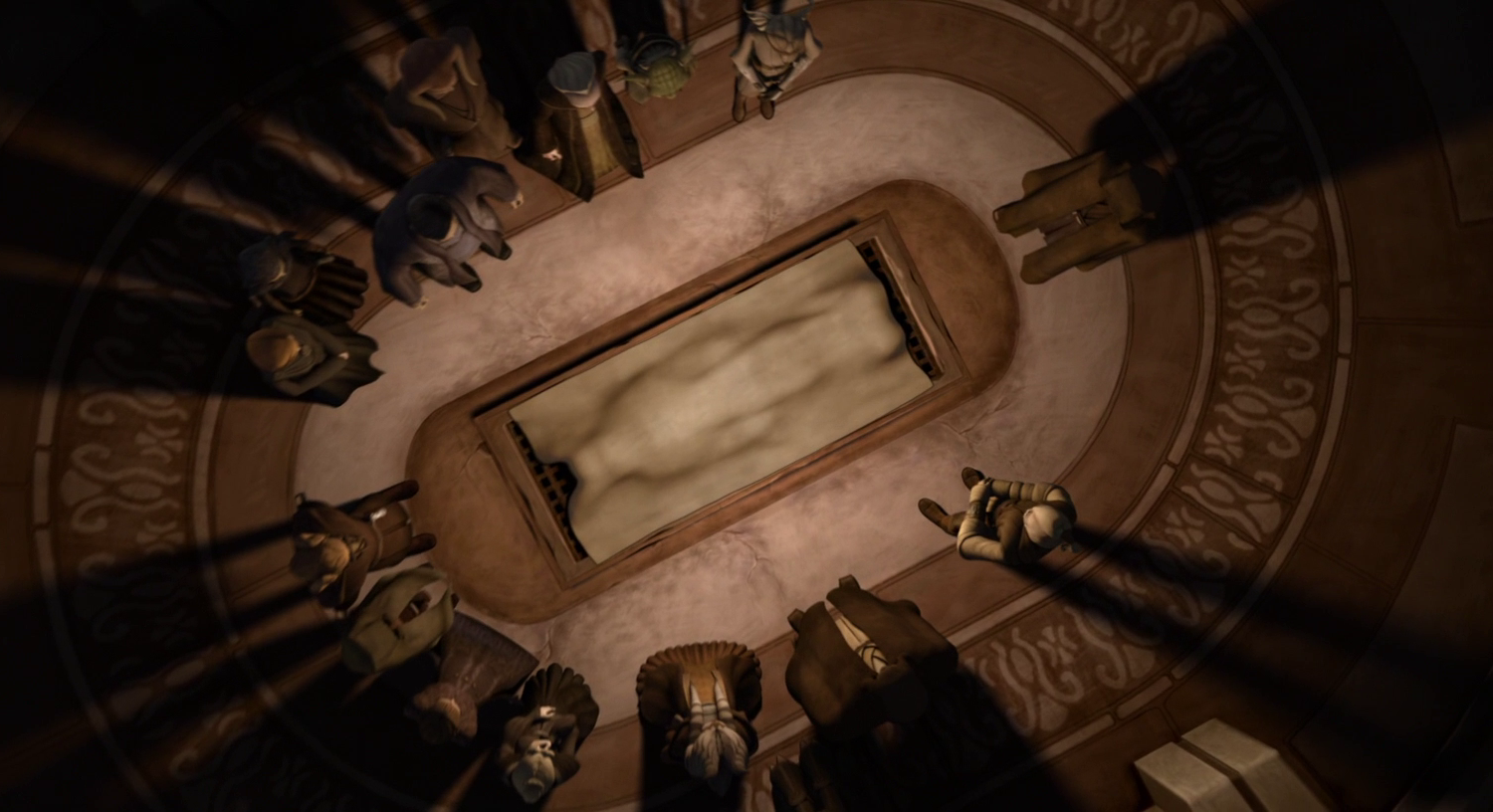 Ti attends the mock funeral of undercover Jedi Master Obi-Wan Kenobi.