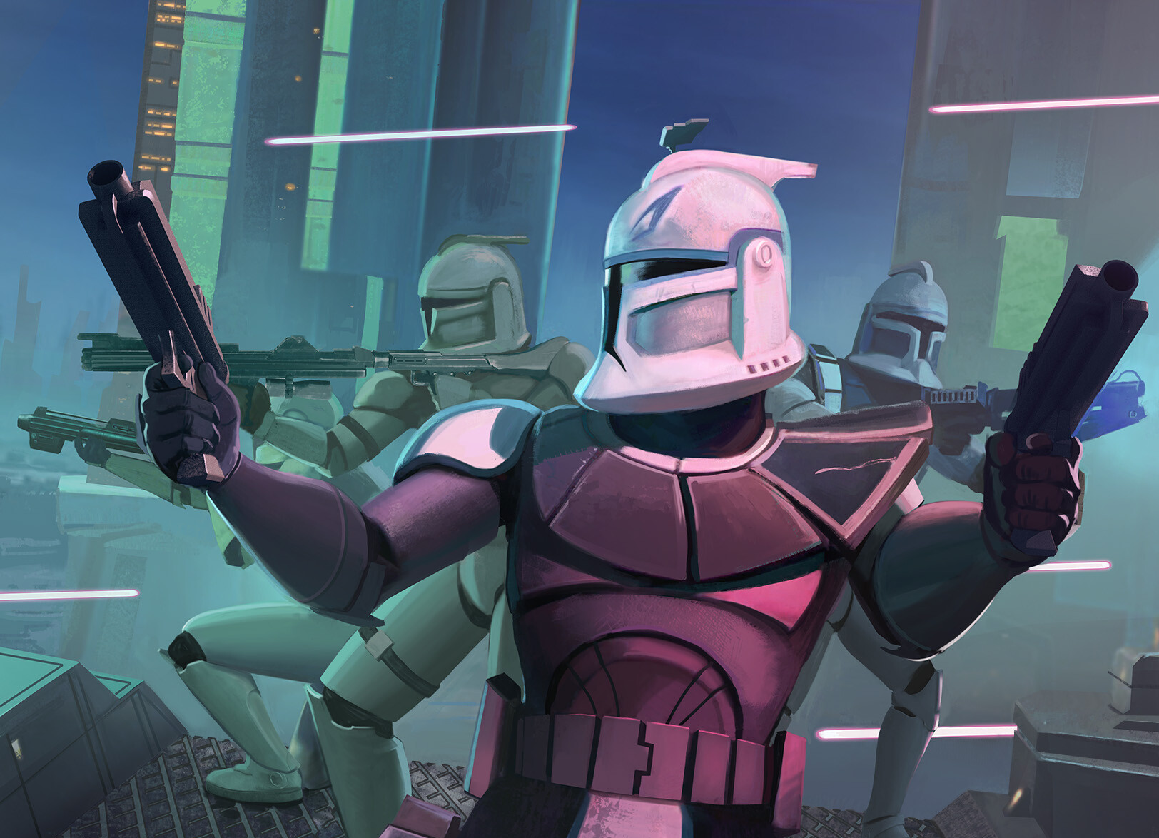 Clone Captain Rex leads clone troops on Christophsis.