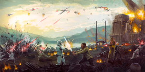 The Battle of Takodana underway