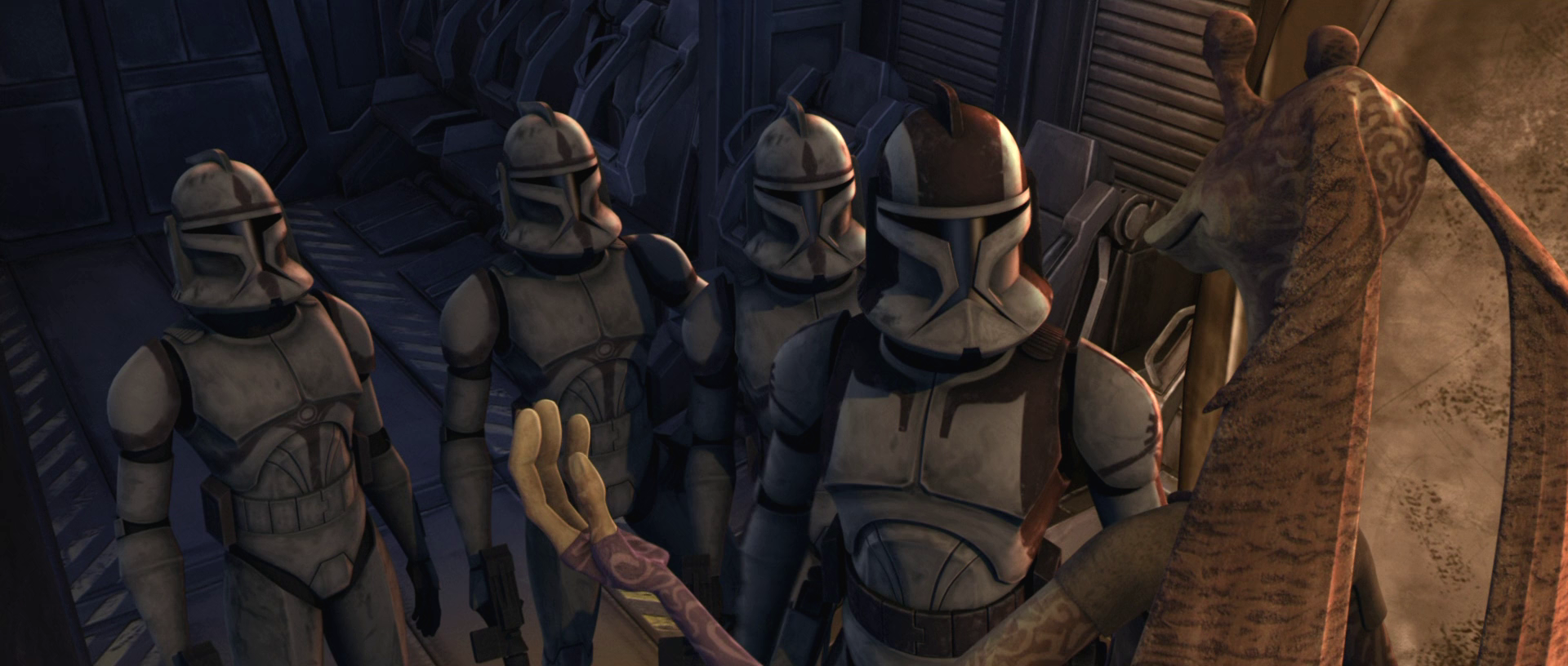 Clone shock troopers accompanied Junior Representative Jar Jar Binks to Florrum.