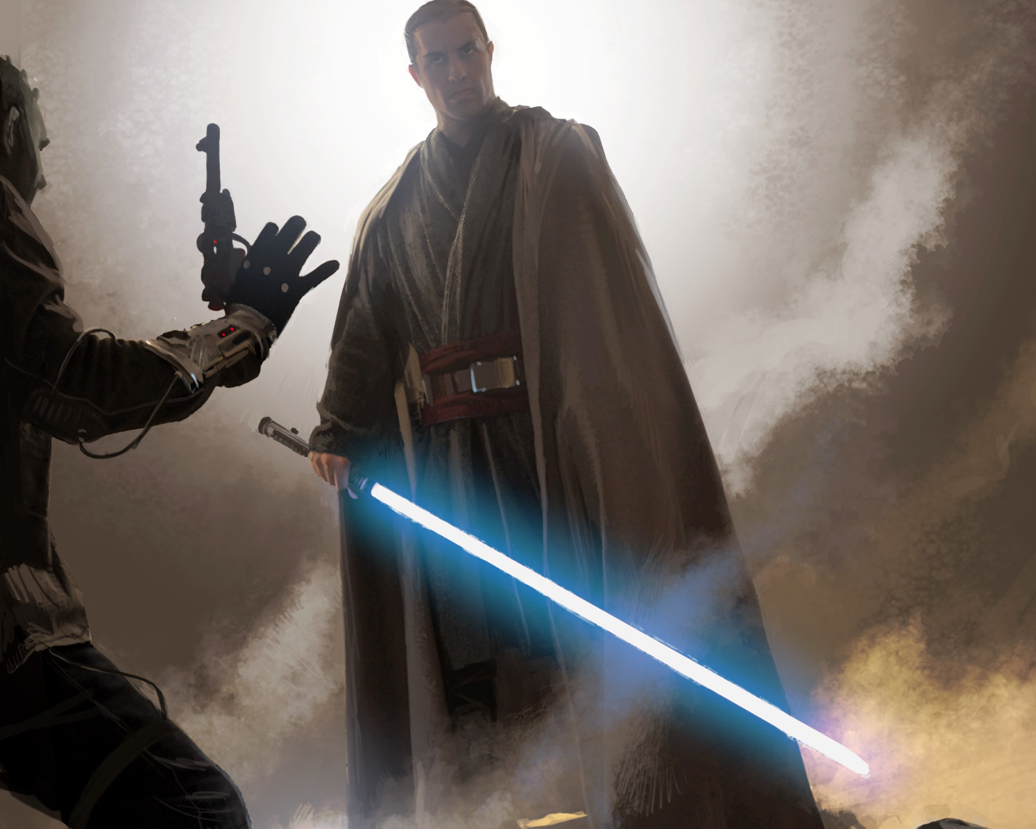 A Jedi wielding his lightsaber