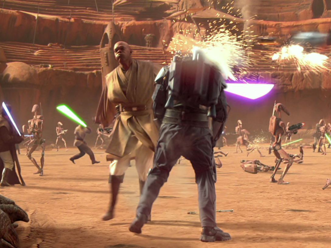 Windu defeated Jango Fett by using his lightsaber to sever the bounty hunter's head from his body.