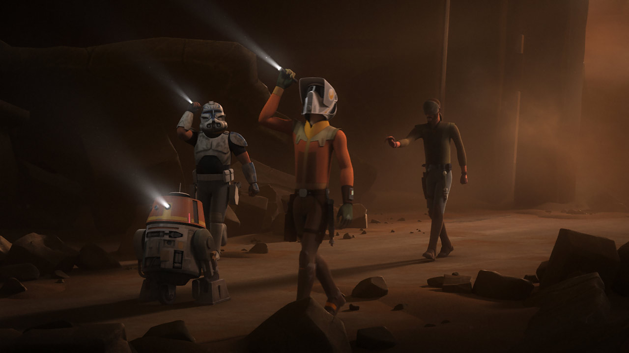 Chopper, Ezra, Kanan, and Rex explore Geonosis